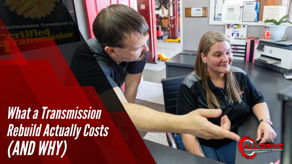All Drive Transmission team member reviewing a transmission rebuild estimate